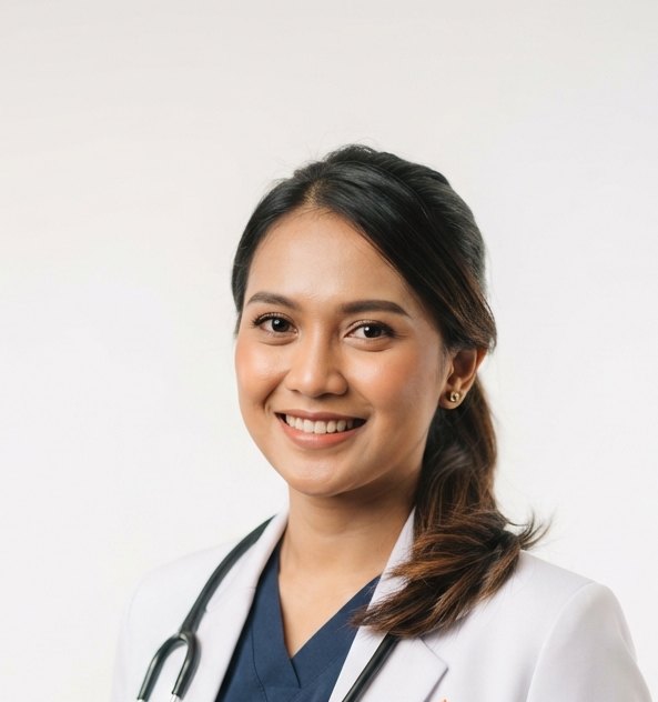 Potret dr. Ayu Kencana Dewi mengenakan jas dokter