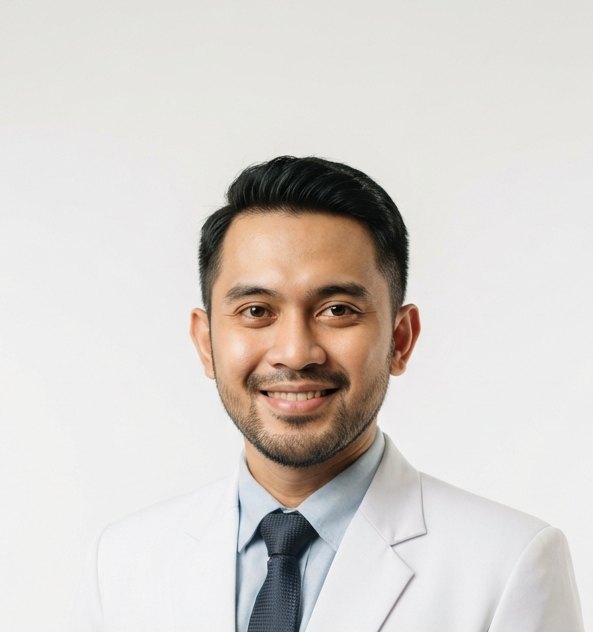 Potret dr. Fajar Ramadhan mengenakan jas dokter